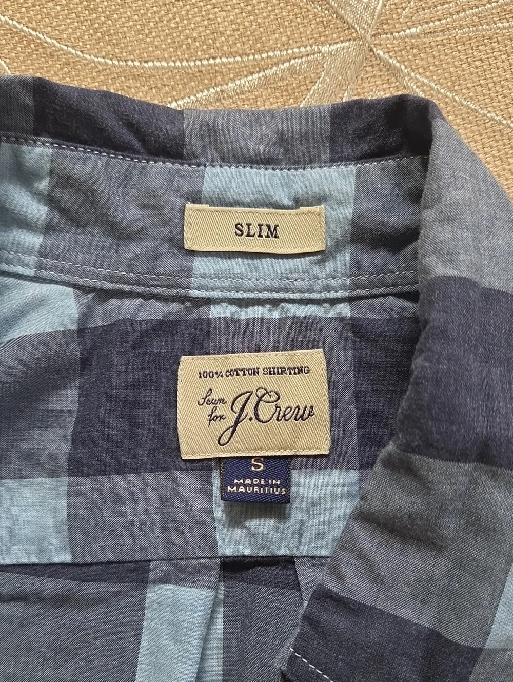 J. Crew Men's Light and Navy Blue Buffalo Check Button-Down Shirt